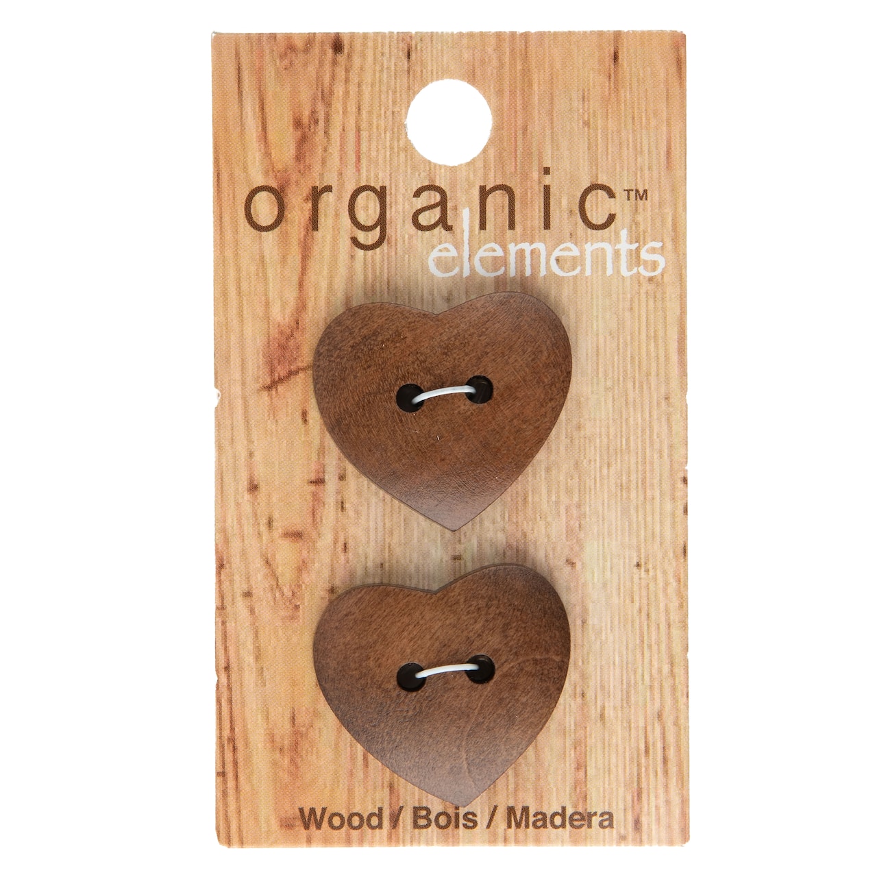 Organic Elements 1" Heart-Shaped Light Brown Wood Buttons, 2ct.